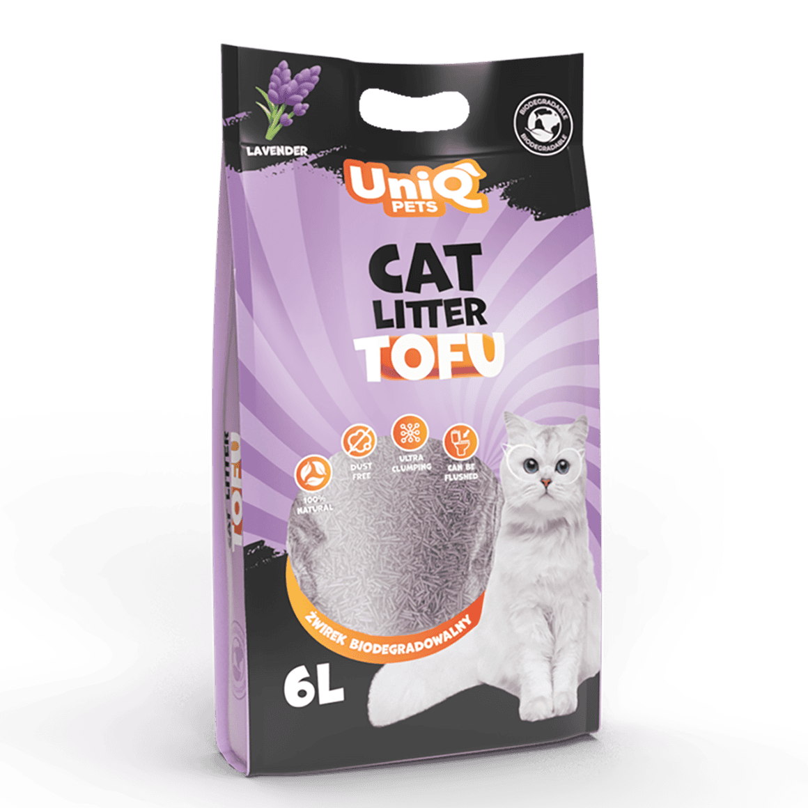 UniQ Tofu biorazgradivi posip za mačke, 2,5kg / 6L, lavanda