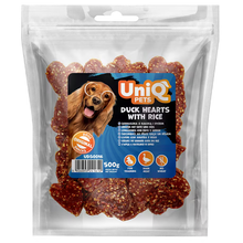 UniQ pasji priboljški, 500 g, račja srca z rižem