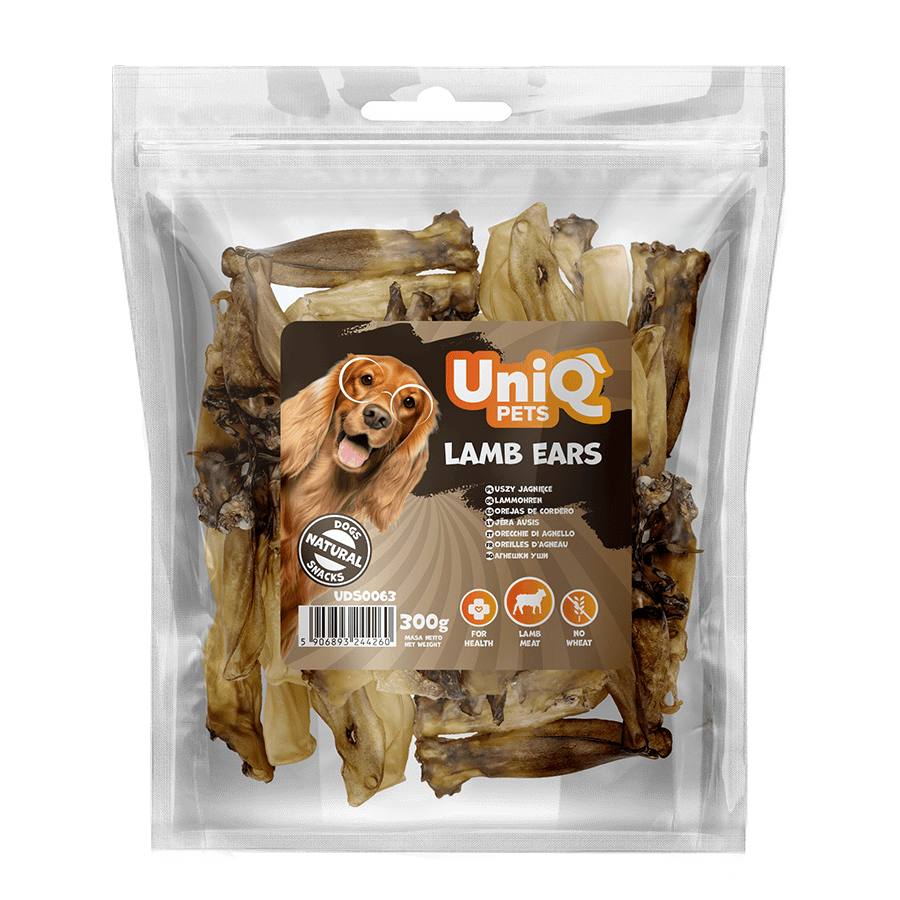 UniQ poslastice za psa, 300 g, jagnjeće uši