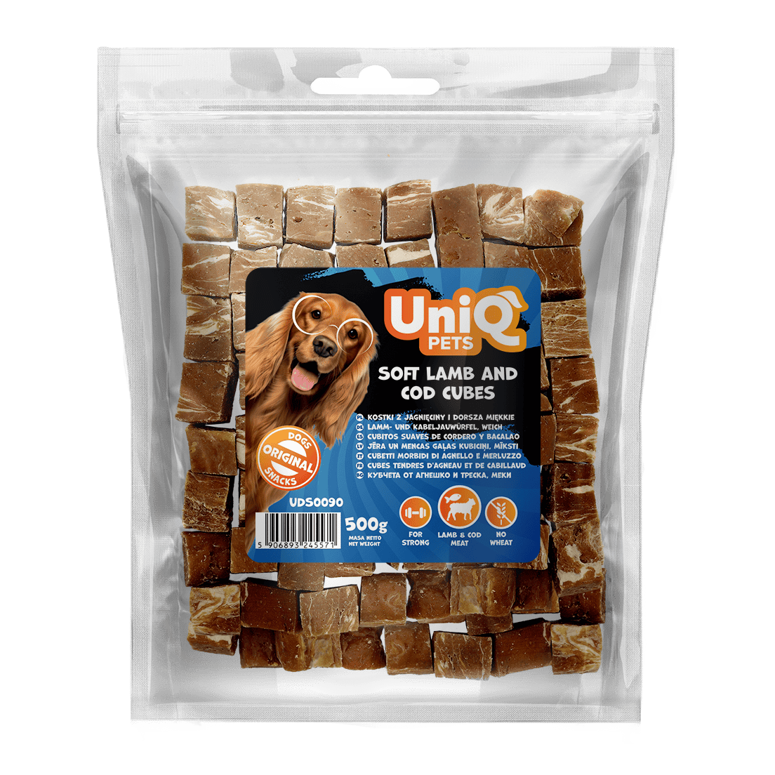 UniQ poslastice za pse, 500g, mekane kockice od jagnjetine i bakalara
