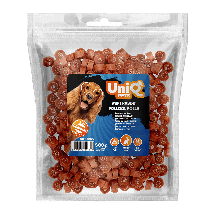 UniQ poslastice za pse, 500g, rolnice od zečetine i bakalara