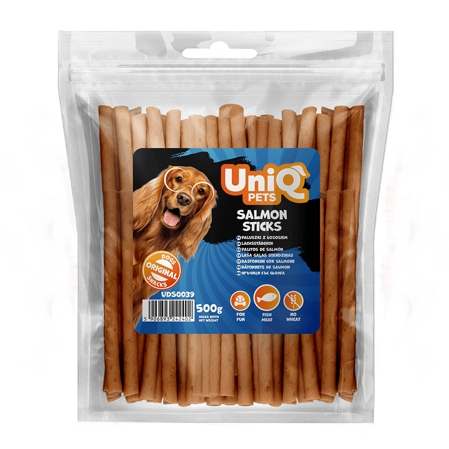 UniQ poslastice za pse, 500g, štapići od lososa