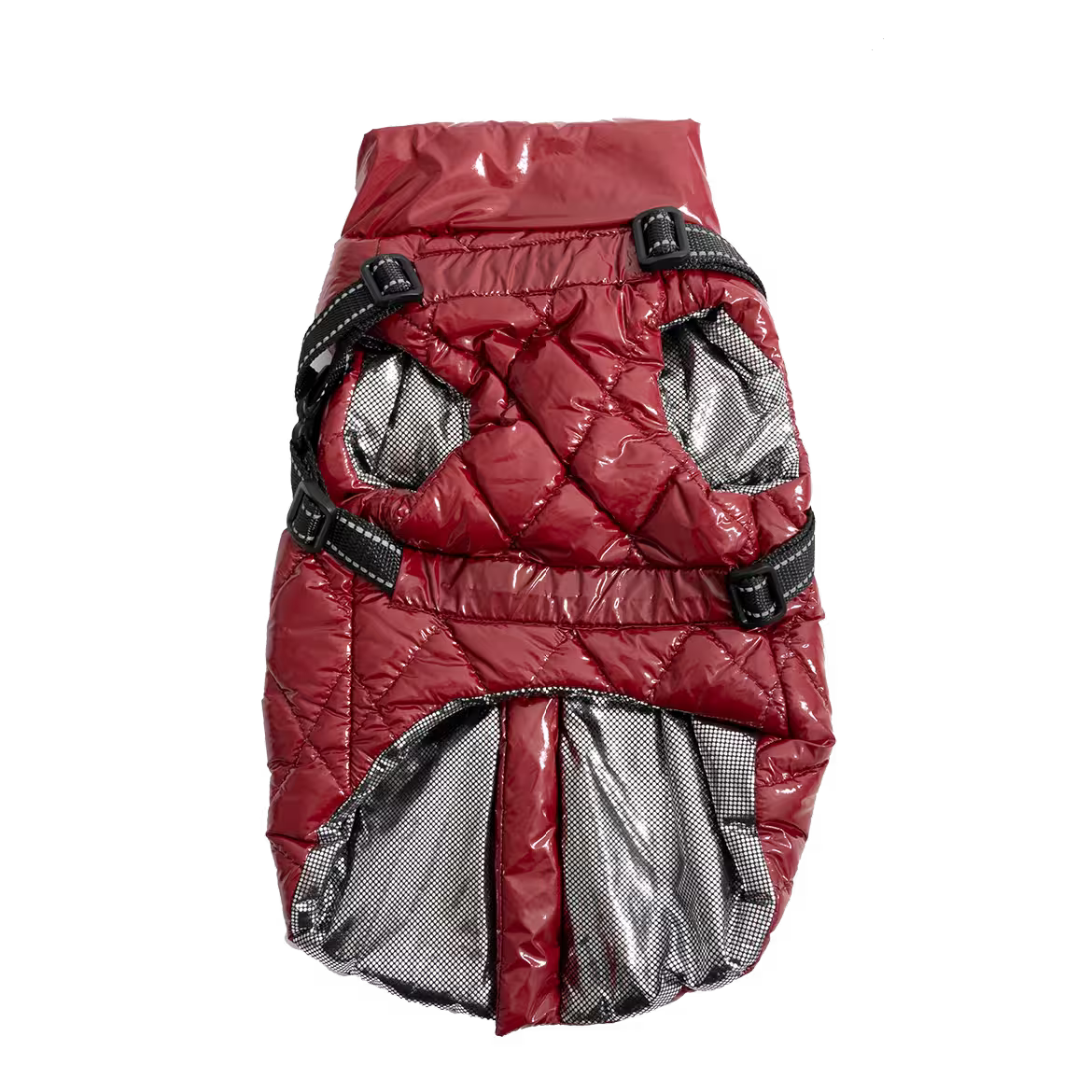 UniQ odeća za kućne ljubimce, PU zimski prsluk sa ugrađenim pojasom i reflektujućim detaljima, crvena