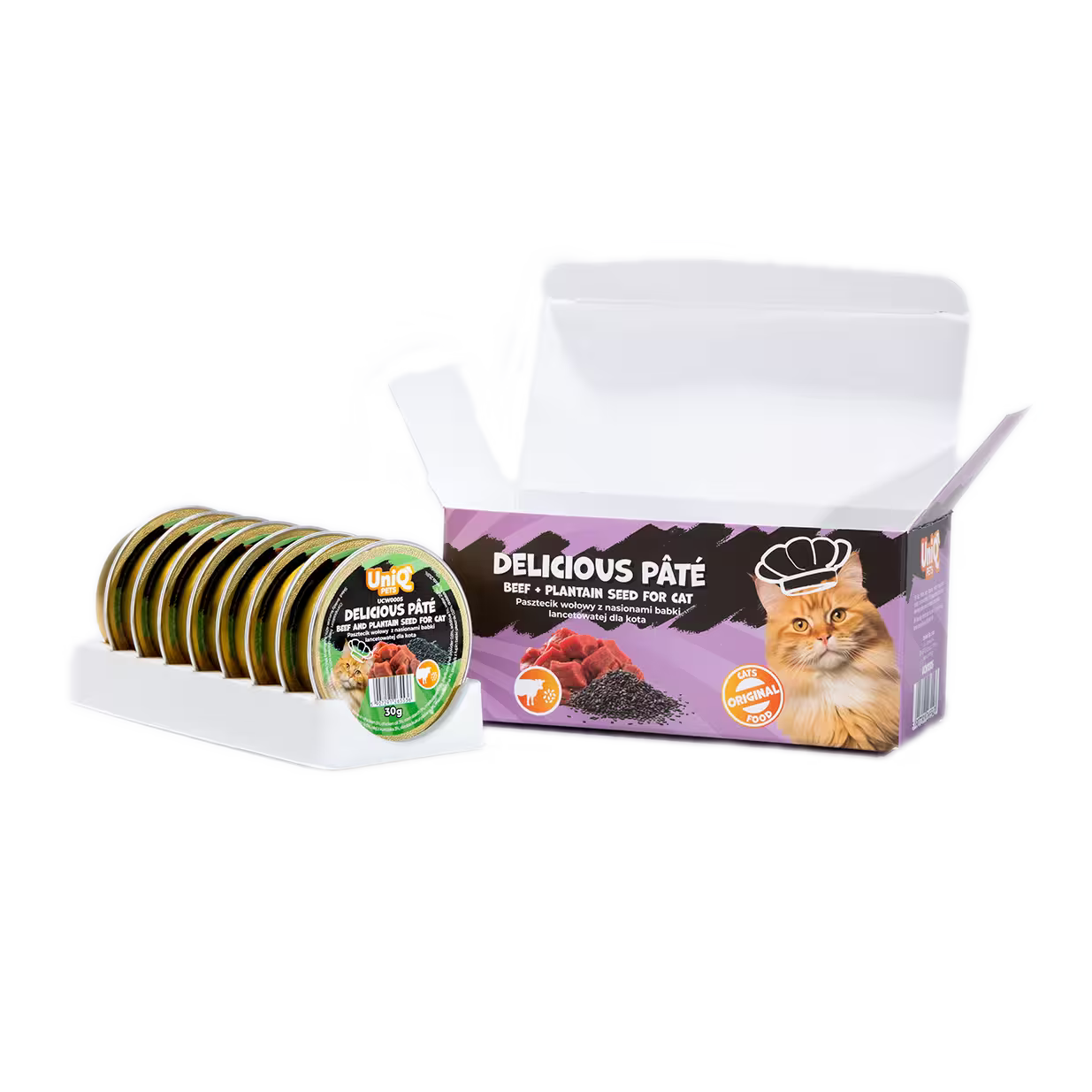 UniQ vlažna hrana za mačke, 30g×8kom, pašteta sa govedinom i semenom bokvice