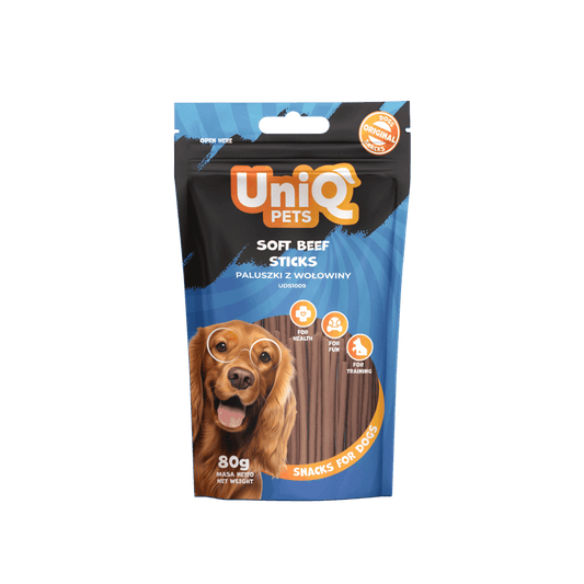 UniQ poslastice za pse, 80g, mekani štapići od govedine