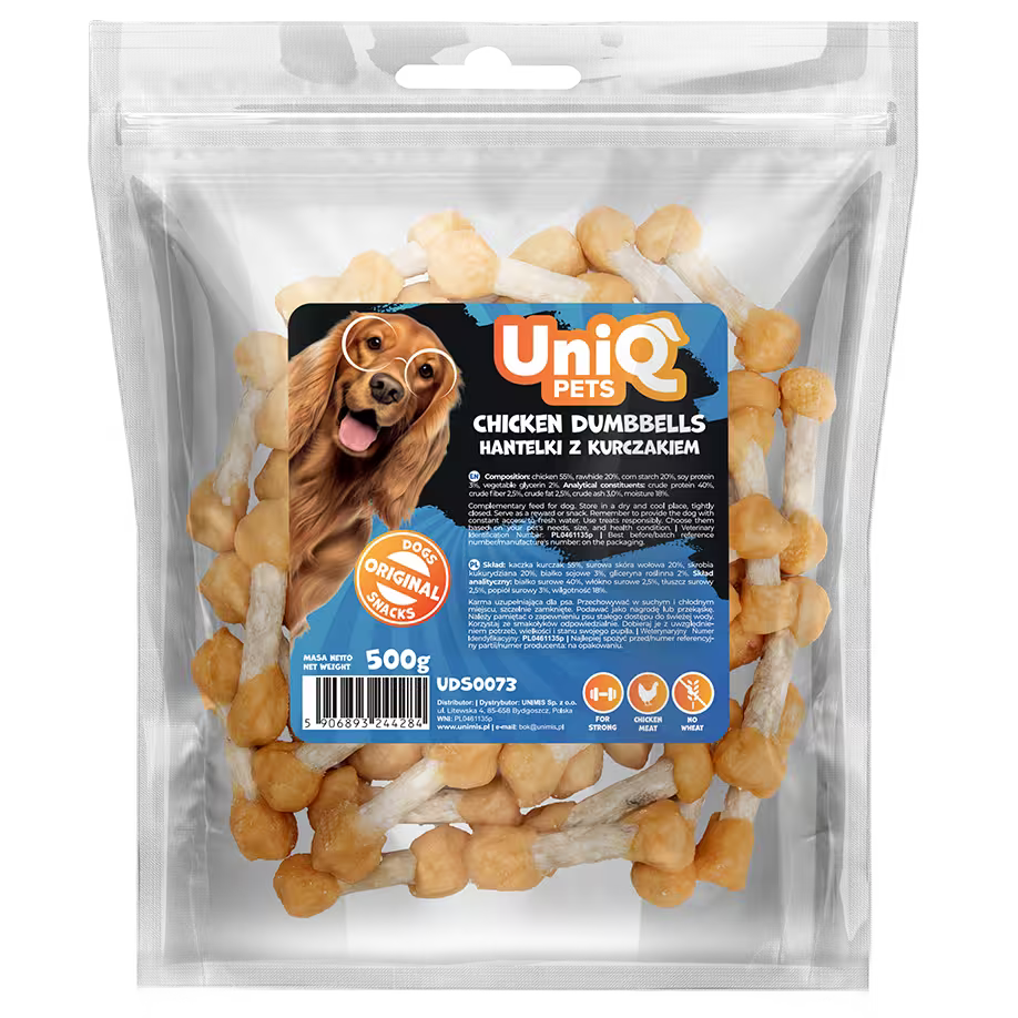 UniQ poslastice za psa, 500g, tegići od piletine