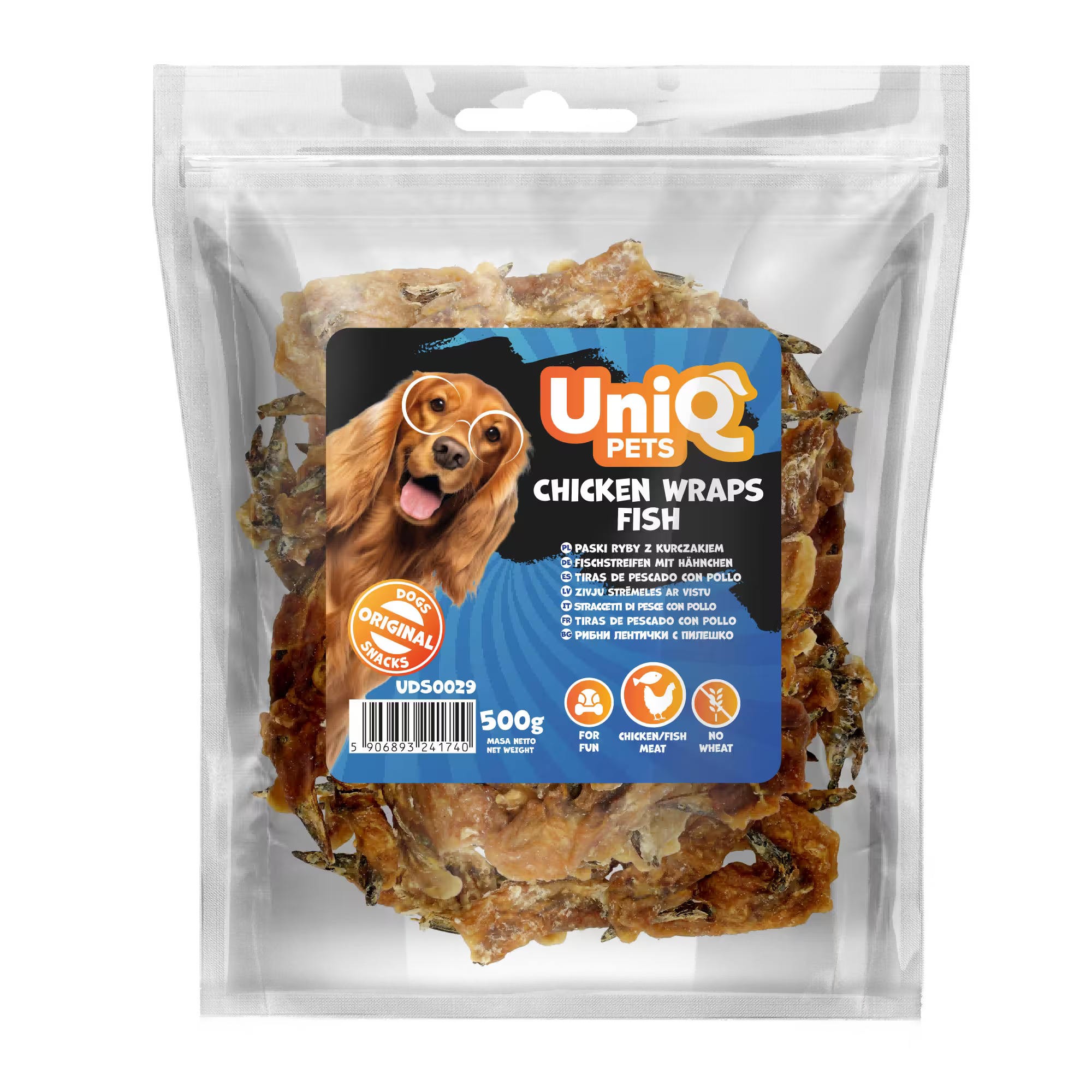 UniQ poslastice za psa, 500g, piletina obmotana sa ribom