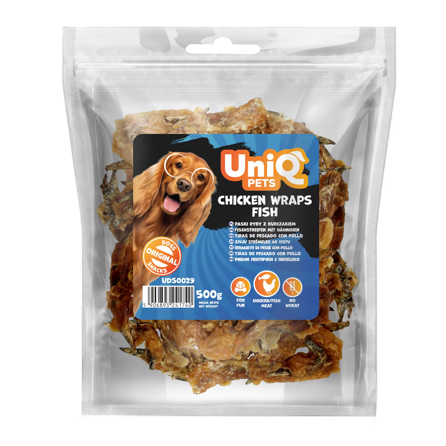 UniQ poslastice za psa, 500g, piletina obmotana sa ribom