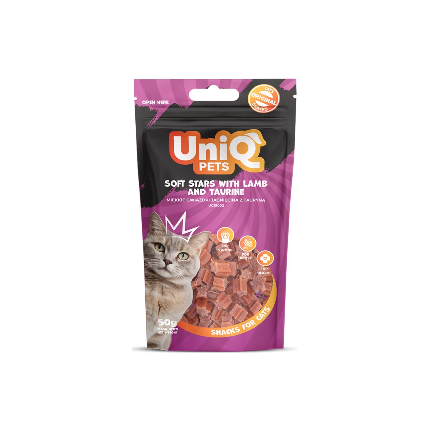 UniQ poslastice za mačke, 50g, mekane zvezdice s jagnjetinom i taurinom