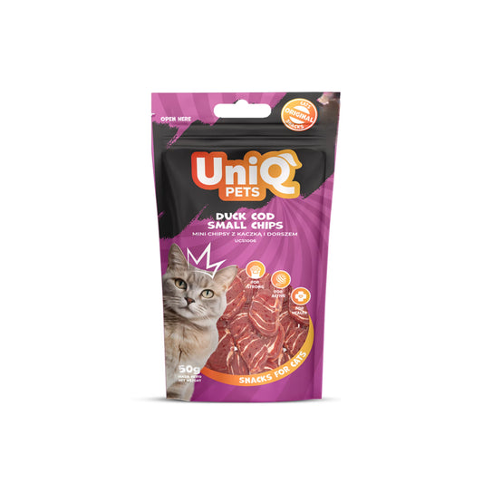UniQ poslastice za mačke, 50g, čips od pačetine i bakalara