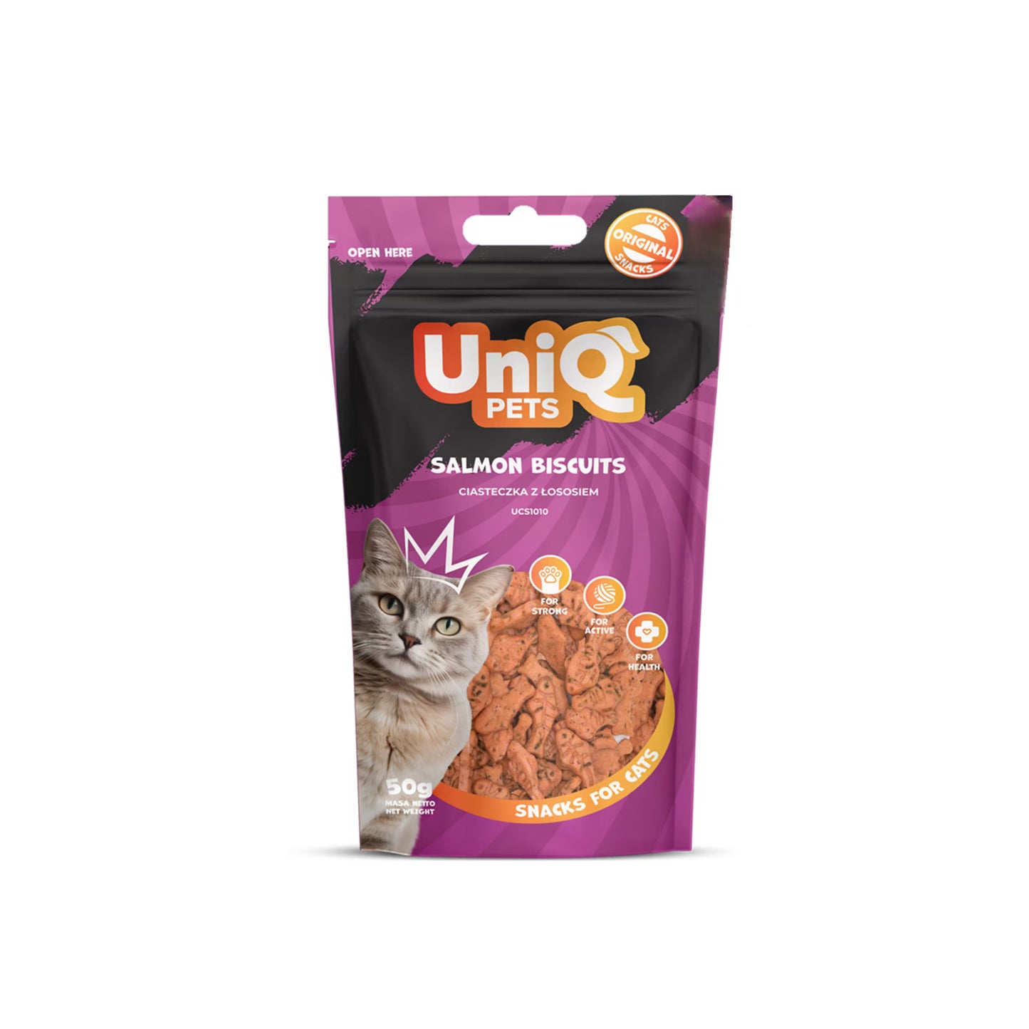 UniQ poslastice za mačke, 50g, keksići od lososa
