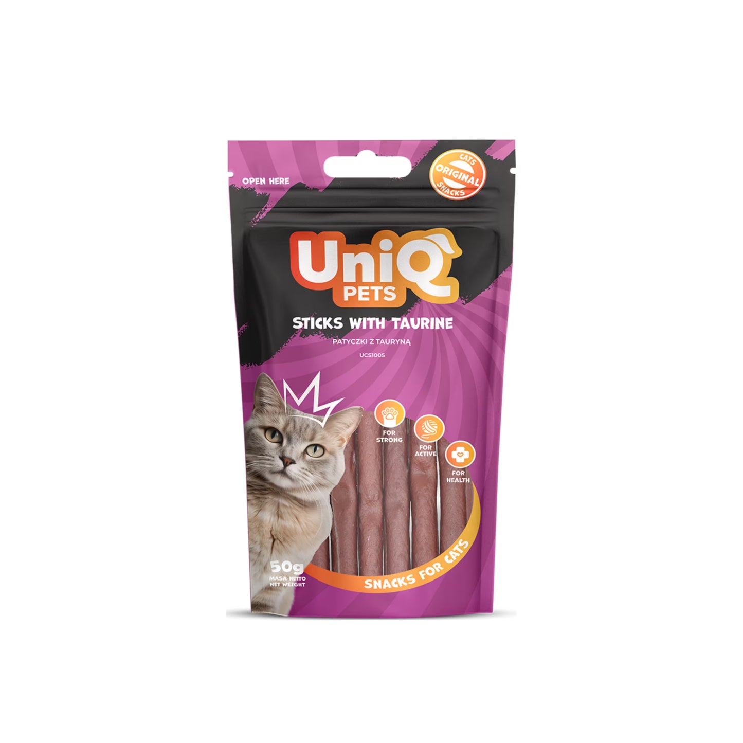 UniQ poslastice za mačke, 50g, štapići od govedine sa taurinom