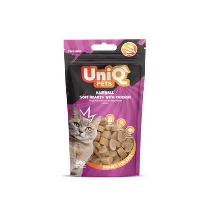 UniQ poslastice za mačke, 50g, mekana srca od piletine