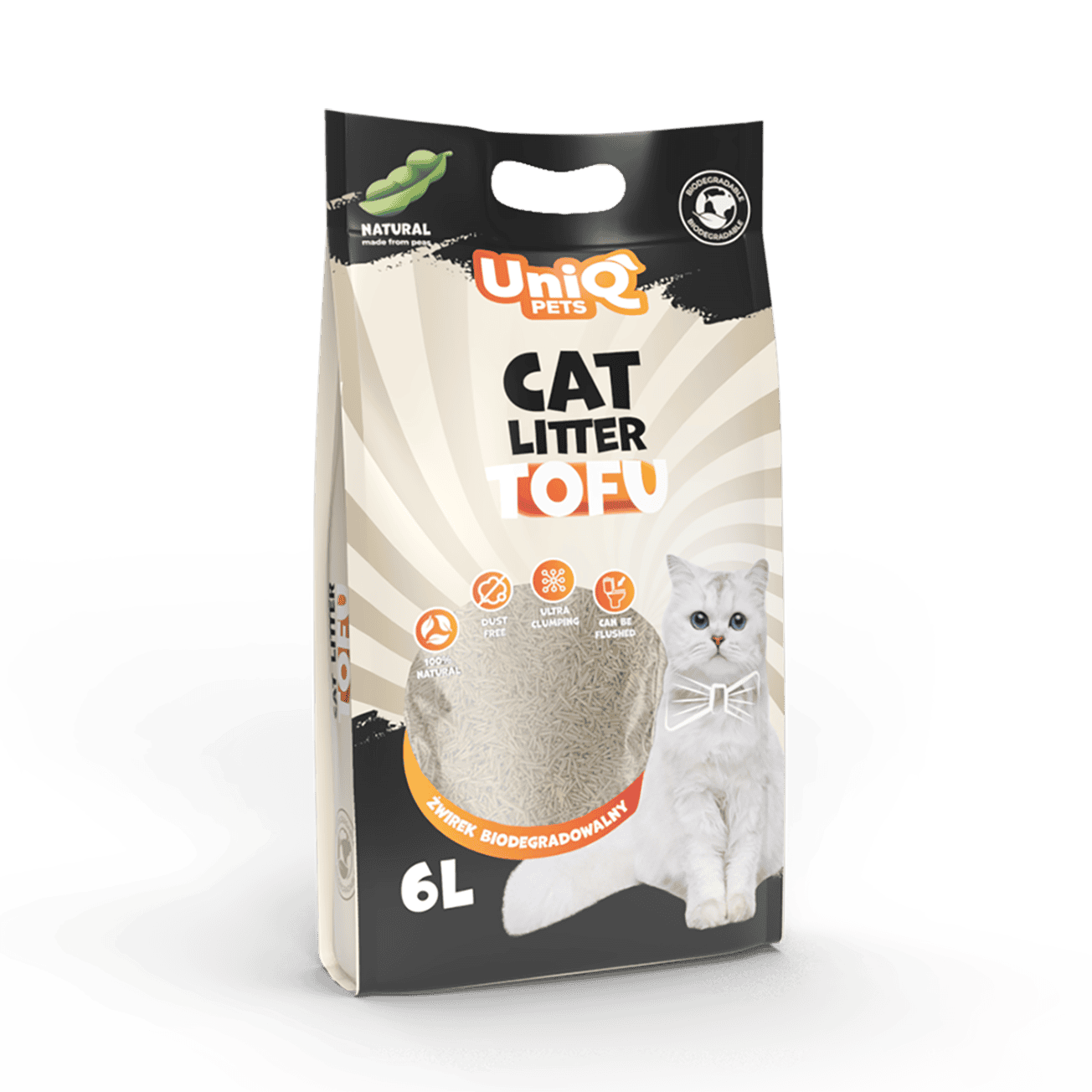 UniQ Tofu biorazgradivi posip za mačke, 2,5kg / 6L, prirodan