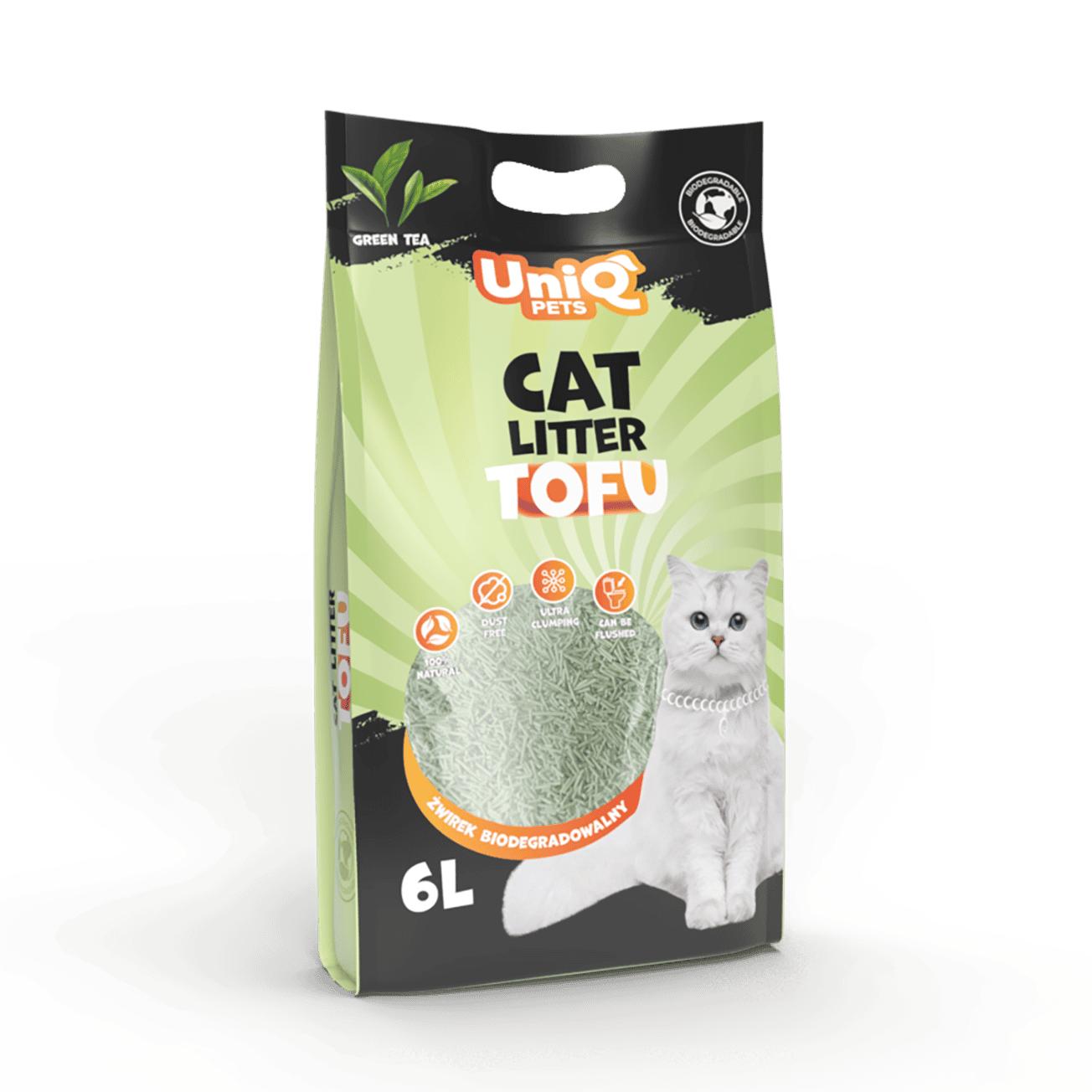 UniQ Tofu biorazgradivi posip za mačke, 2,5kg / 6L, zeleni čaj