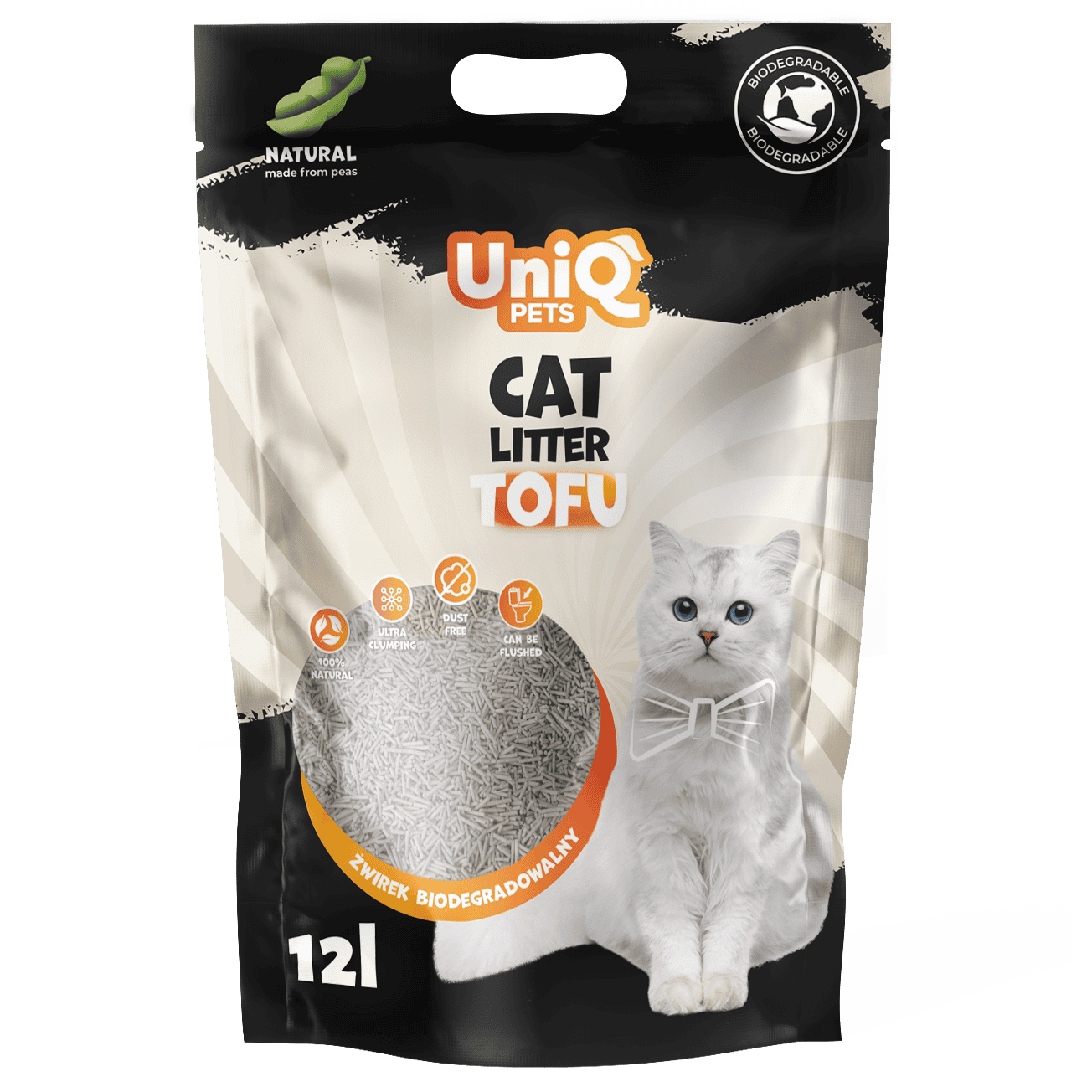 UniQ Tofu biorazgradivi posip za mačke, 5kg / 12L, prirodan