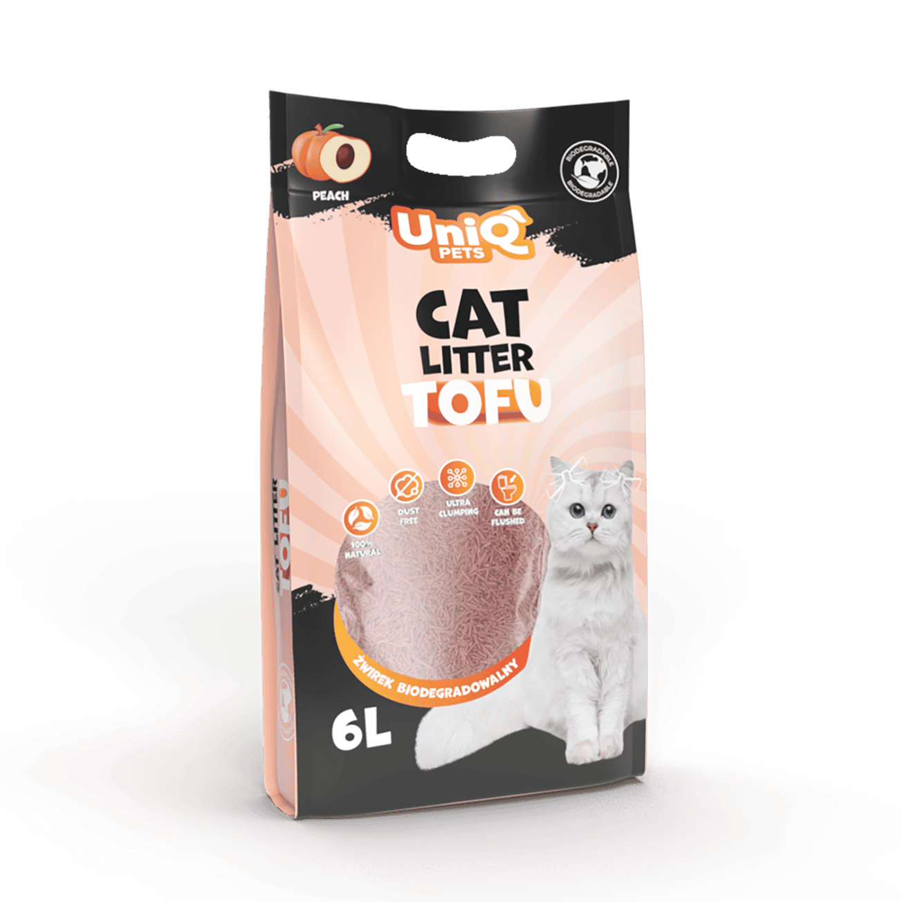 UniQ Tofu biorazgradivi posip za mačke, 2,5kg / 6L, breskva