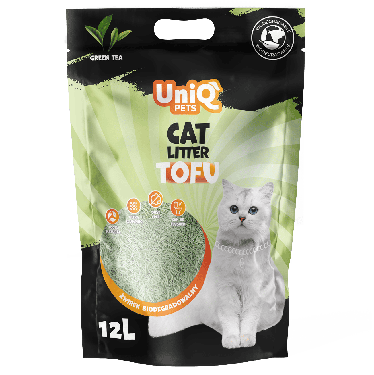 UniQ Tofu biorazgradivi posip za mačke, 5kg / 12L, zeleni čaj