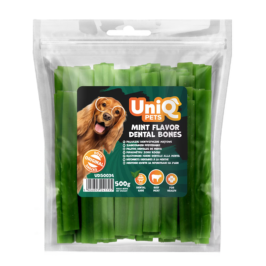 UniQ dentalne kosti za pse sa ukusom mente, pakovanje 500 g, smanjuju plak i kamenac