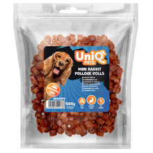 UniQ pasji priboljški, 500g, zvitki zajca in trske