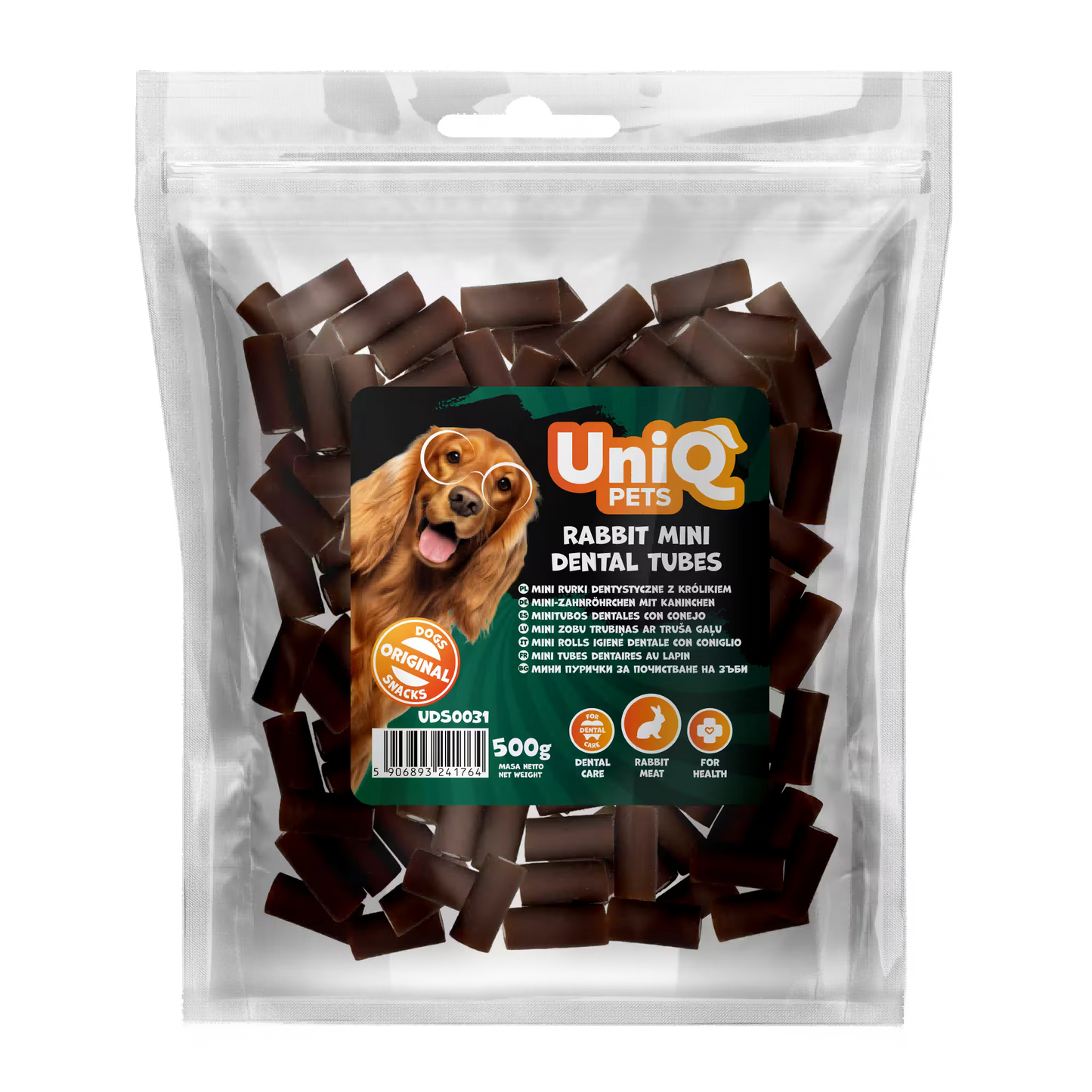 UniQ poslastice za pse, 500g, mini dentalne cevi od zečetine