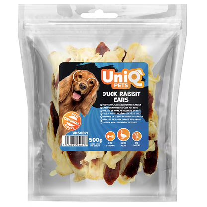 UniQ poslastice za psa, 500 g, zečje uši sa pačetinom
