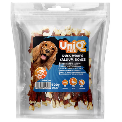 UniQ poslastice za psa, 500 g, rolnice od pačetine sa kalcijumovim kostima