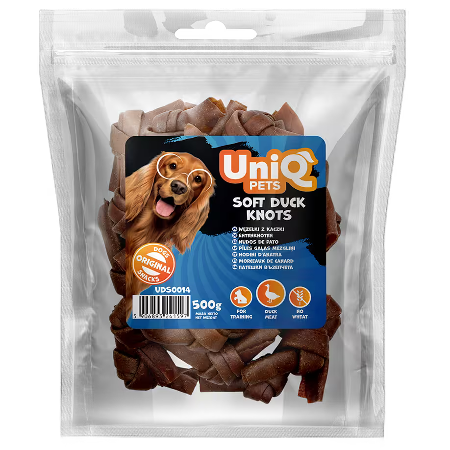 UniQ poslastice za pse, 500g, čvorovi od pačetine