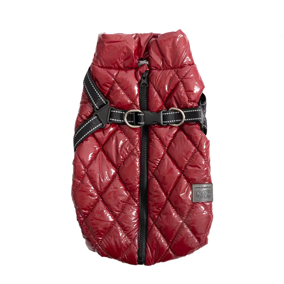 UniQ odeća za kućne ljubimce, PU zimski prsluk sa ugrađenim pojasom i reflektujućim detaljima, crvena