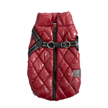 UniQ odeća za kućne ljubimce, PU zimski prsluk sa ugrađenim pojasom i reflektujućim detaljima, crvena