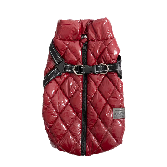 UniQ odeća za kućne ljubimce, PU zimski prsluk sa ugrađenim pojasom i reflektujućim detaljima, crvena