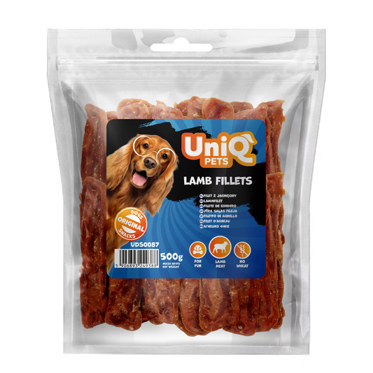 UniQ poslastice za pse, 500g, fileti od jagnjetine