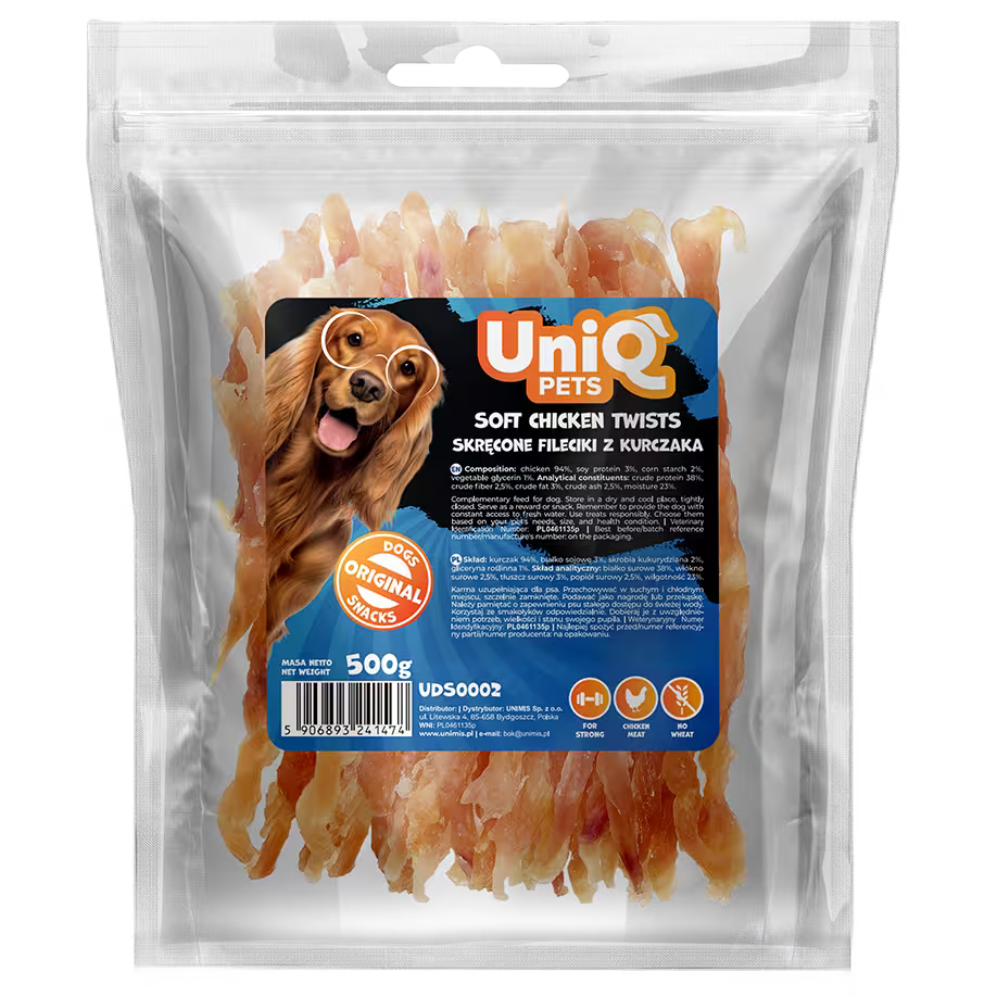 UniQ poslastice za pse, 500g, spirali od piletine