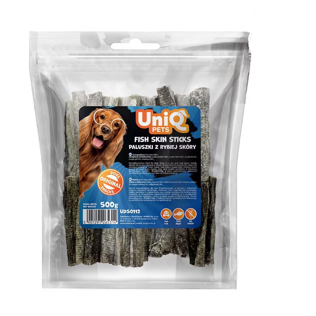 UniQ poslastice za pse, 500g, štapići od riblje kože