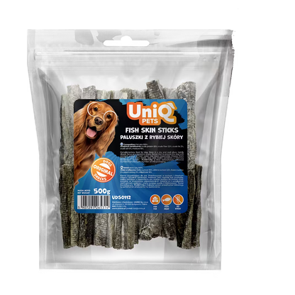 UniQ poslastice za pse, 500g, štapići od riblje kože