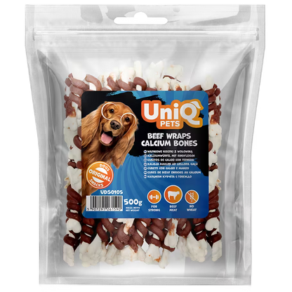 UniQ poslastice za pse, 500g, govedina obmotana oko kalcijumskih kostiju