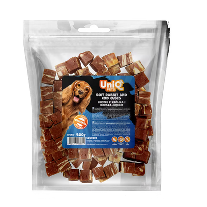 UniQ poslastice za pse, 500g, kockice od zečetine i bakalara