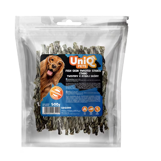 UniQ poslastice za pse, 500g, uvijeni štapići od riblje kože