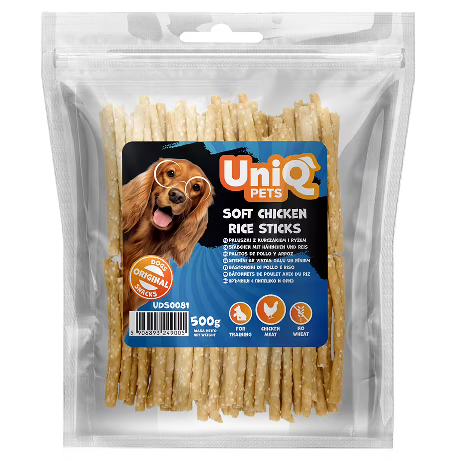 UniQ poslastice za pse, 500g, štapići od piletine i pirinča