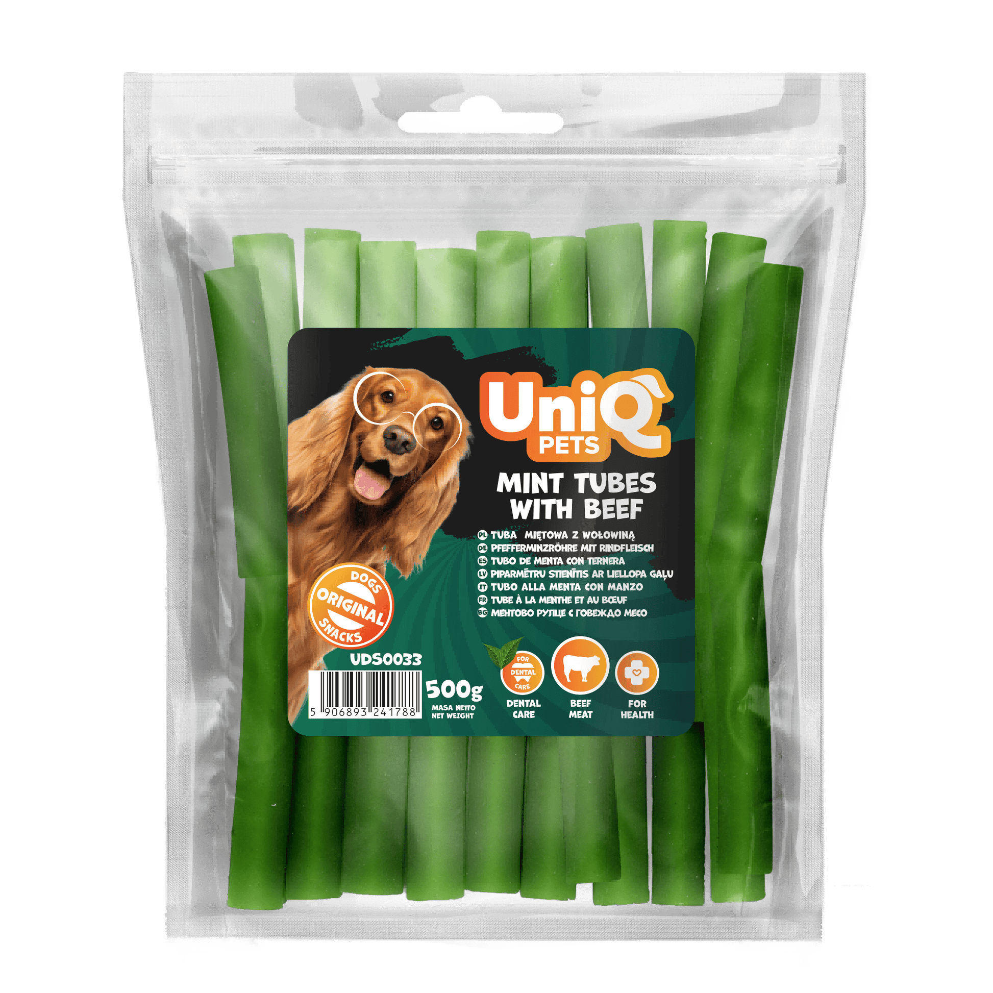 UniQ poslastice, 500g, cevi sa mentom i govedinom