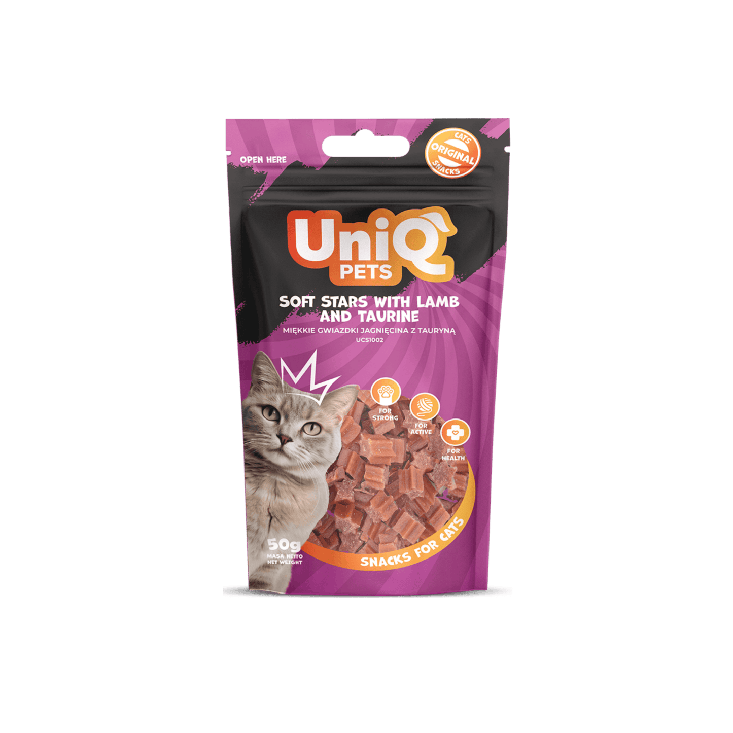 UniQ poslastice za mačke, 50g, mekane zvezdice s jagnjetinom i taurinom