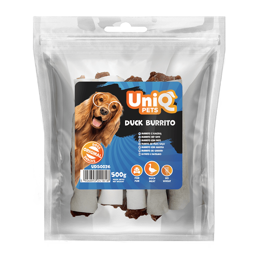 UniQ poslastice za psa, 500 g, burito od pačetine