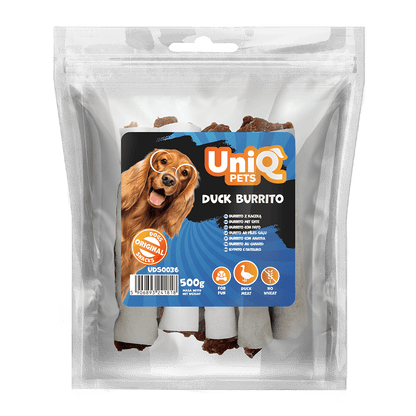 UniQ poslastice za psa, 500 g, burito od pačetine