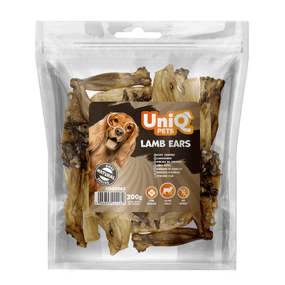 UniQ poslastice za psa, 300 g, jagnjeće uši