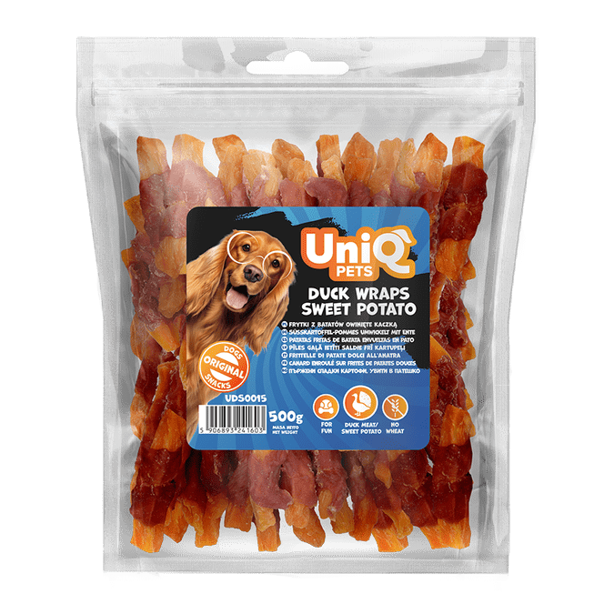 UniQ poslastice za psa, 500 g, rolnice od pačetine sa batatom