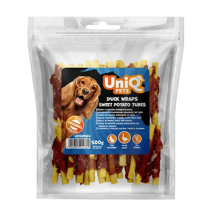 UniQ poslastice za psa, 500 g, rolnice od pačetine sa batatom u obliku cevi