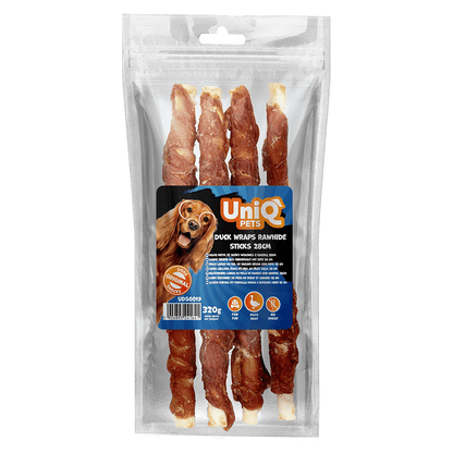 UniQ poslastice za psa, 320 g, štapići od sirove pačije kože, 28 cm