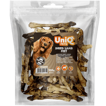 UniQ poslastice za psa, 300 g, sušene jagnjeće noge