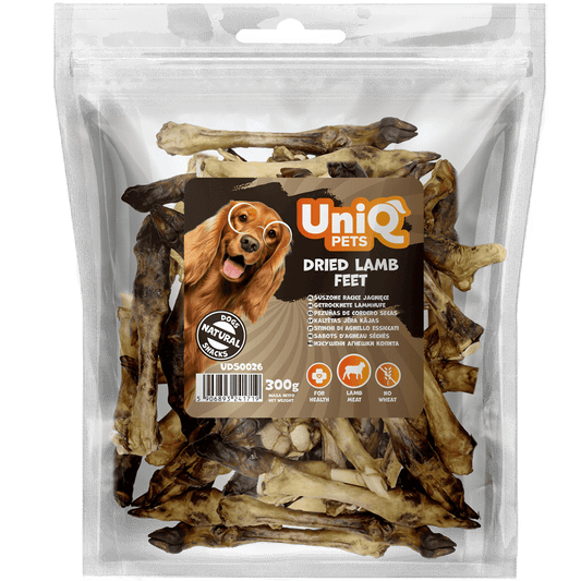 UniQ poslastice za psa, 300 g, sušene jagnjeće noge