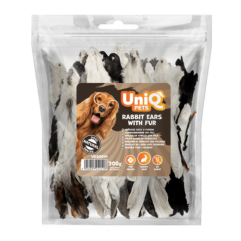 UniQ poslastice za psa, 1 kg, zečje uši sa krznom
